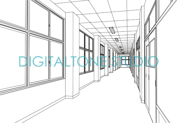 学校廊下 階段 A1 006 背景素材 デジタルトーンスタジオ